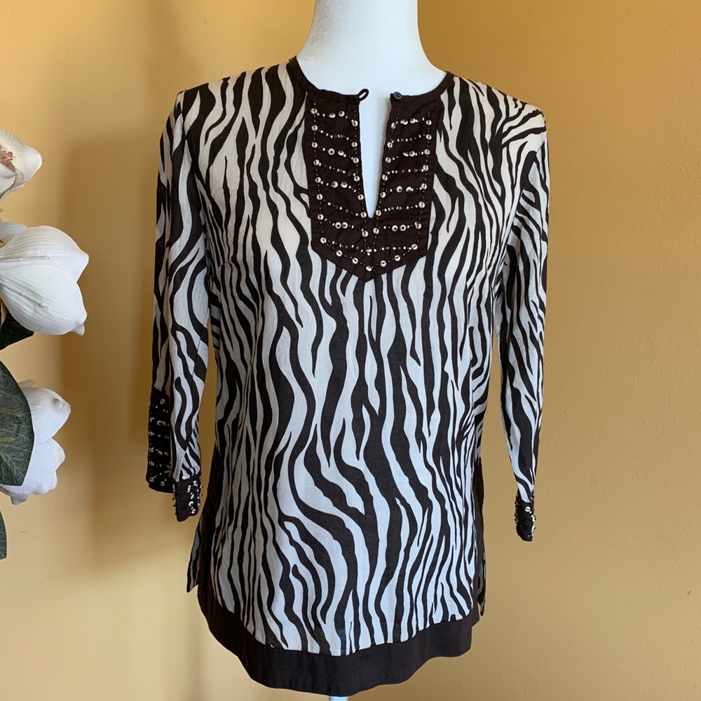 Charter Club Lightweight Petite Zebra Animal Print Top Tunic Size 4.